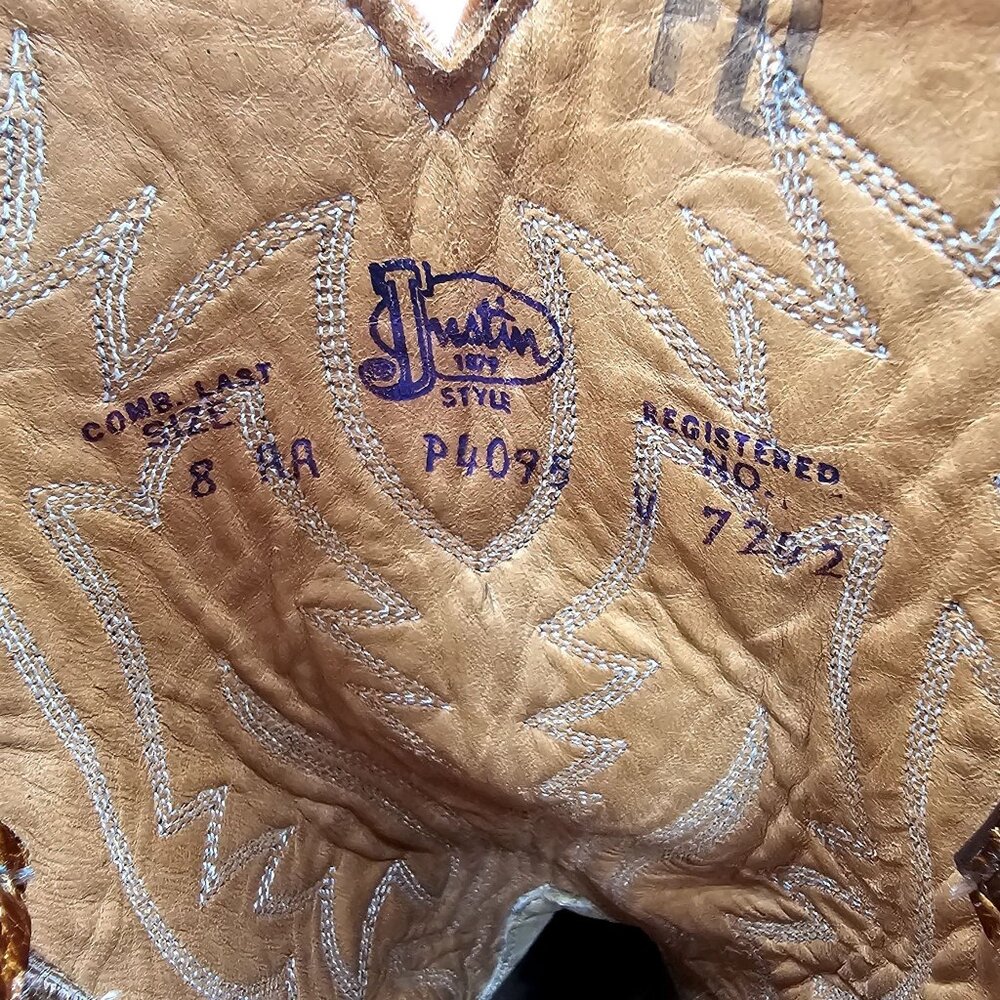 Vintage Preban Exotic Justin Womens 8AA Honey Brown Cowboy Western Boots Cowgirl - Picture 5 of 16